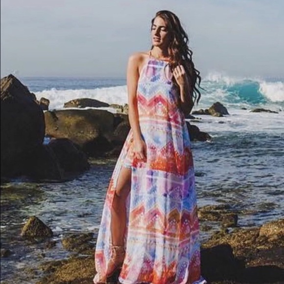 Show Me Your MuMu Womens Multi Side Slit Bronte Salvation Mountain Maxi Dress M - Picture 11 of 11
